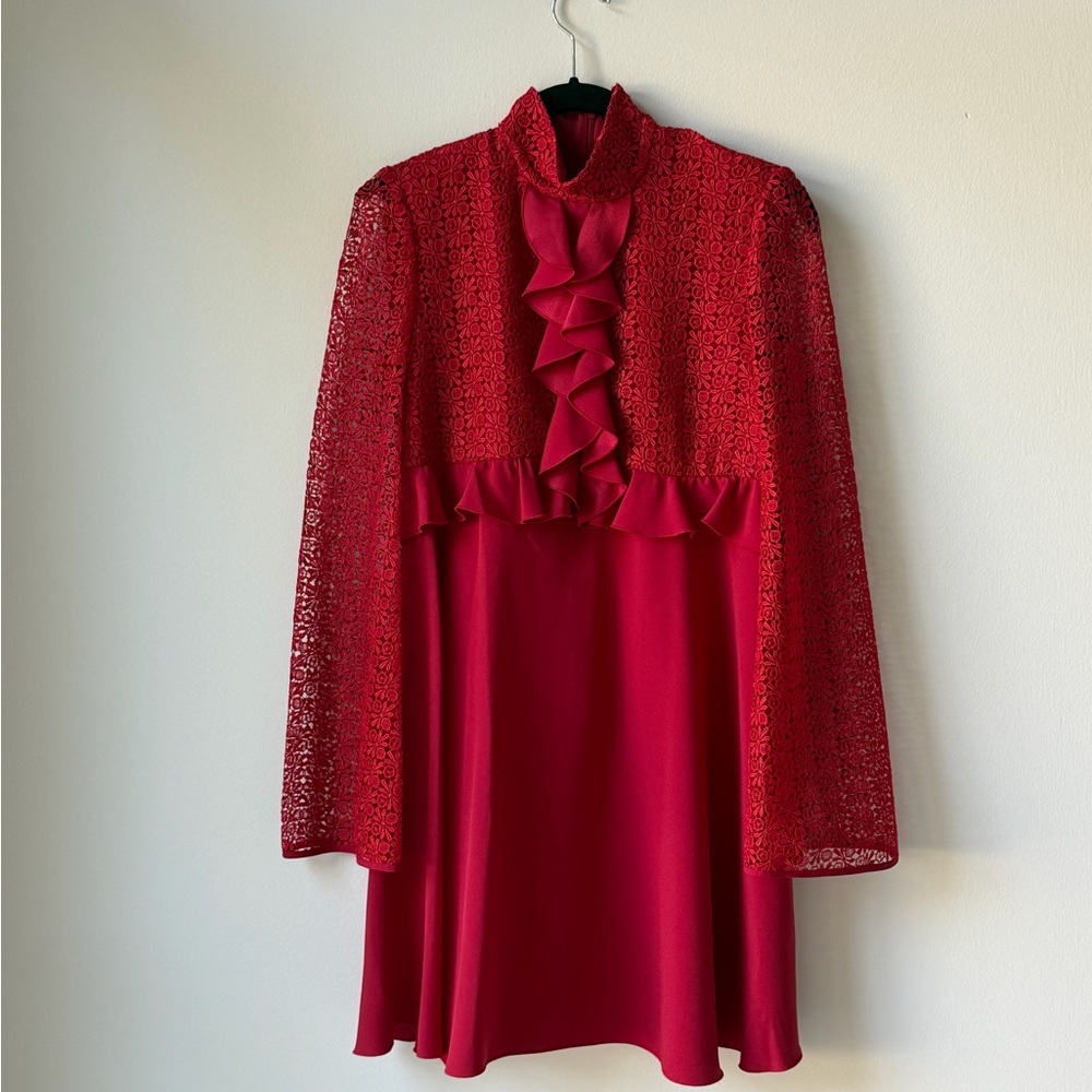 NWT Giambattista Valli Giamba Paris Red Lace Midi Dress Size 6 Ruffle Luxury WOW - Picture 3 of 16